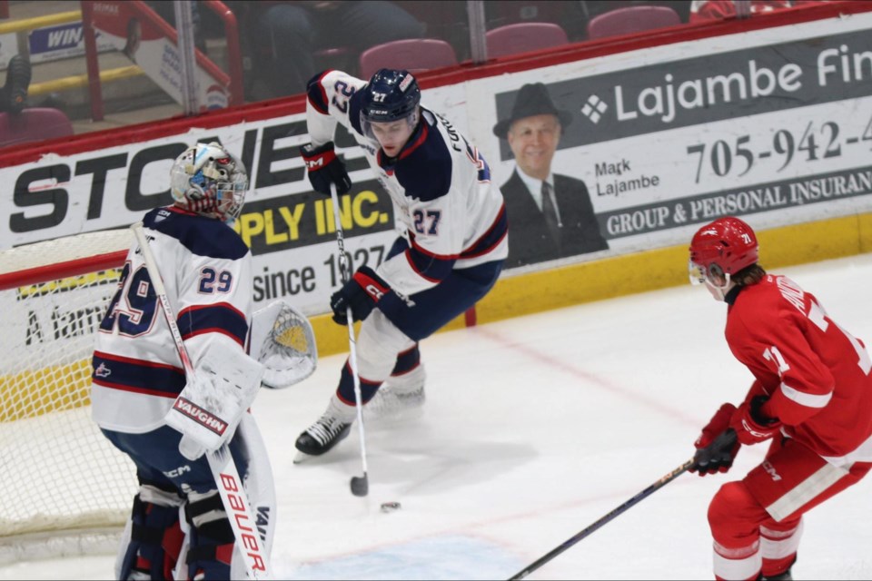 OHL action between the Soo Greyhounds and Saginaw Spirit at the GFL Memorial Gardens on Feb. 12, 2025