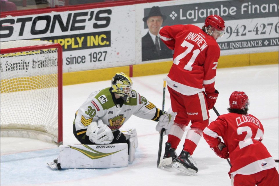 OHL action between the Soo Greyhounds and the North Bay Battalion at the GFL Memorial Gardens on Feb. 25, 2025.