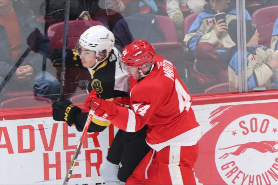 OHL action between the Soo Greyhounds and Brantford Bulldogs at the GFL Memorial Gardens on Jan. 31, 2025.