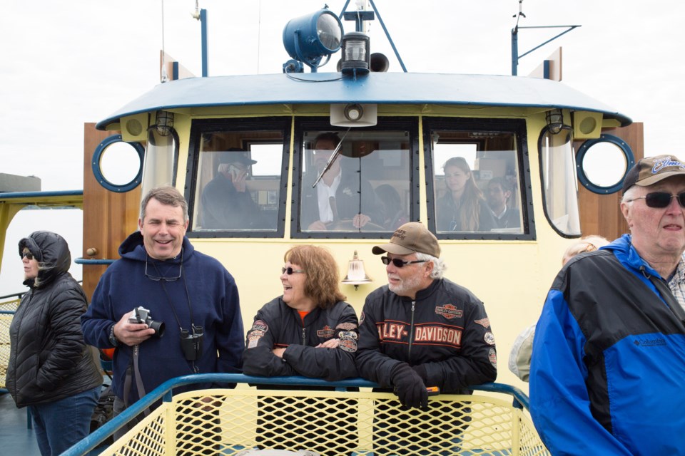 Self-described 'boatnerds' seen Friday during a tour to the site of the grounded Roger Blough in Whitefish Bay near Gros Cap. Kenneth Armstrong/SooToday