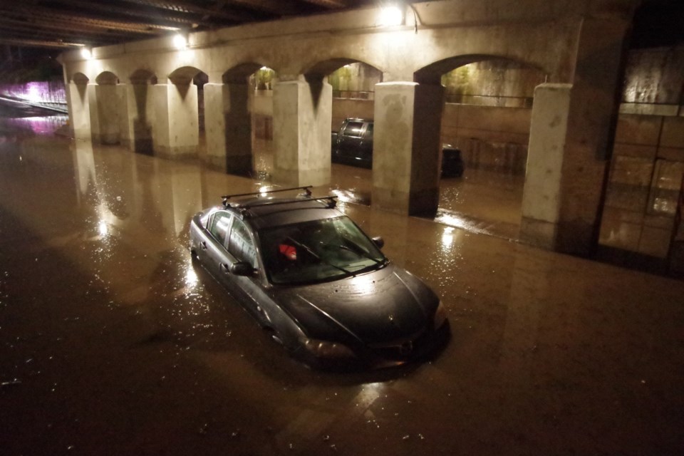 Thanks to some heavy rain, two vehicles got stuck in the underpass Wednesday night. Michael Purvis/SooToday