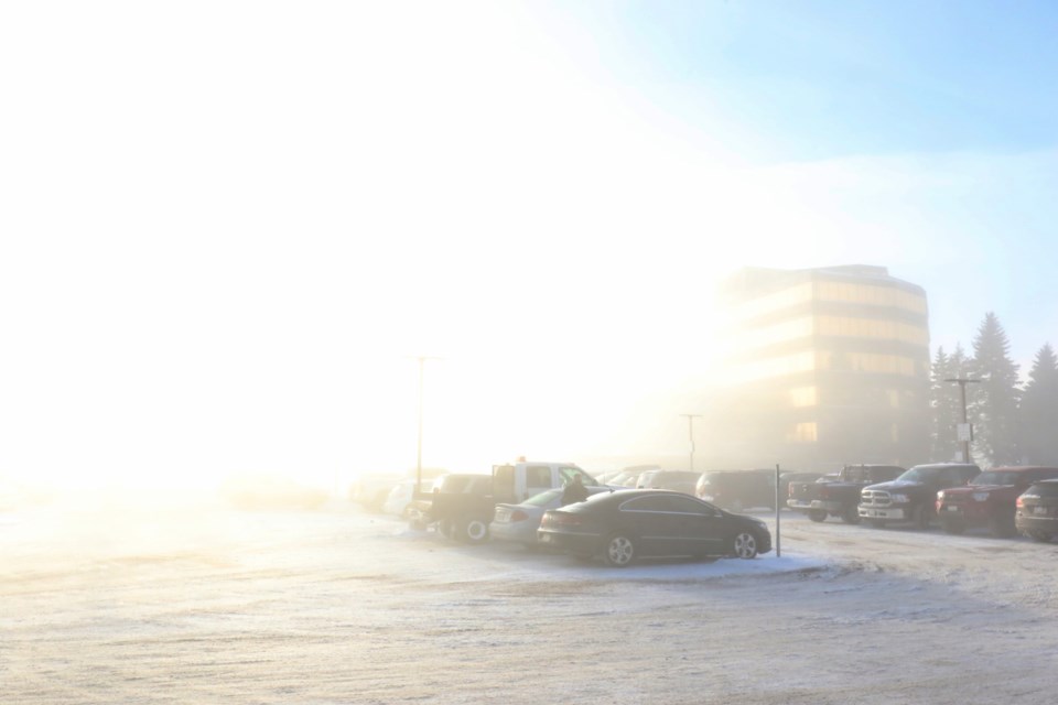 Dense fog enveloped downtown Sault Ste. Marie today. Environment Canada is predicting mainly sunny skies and a high of -9C this afternoon. James Hopkin/SooToday