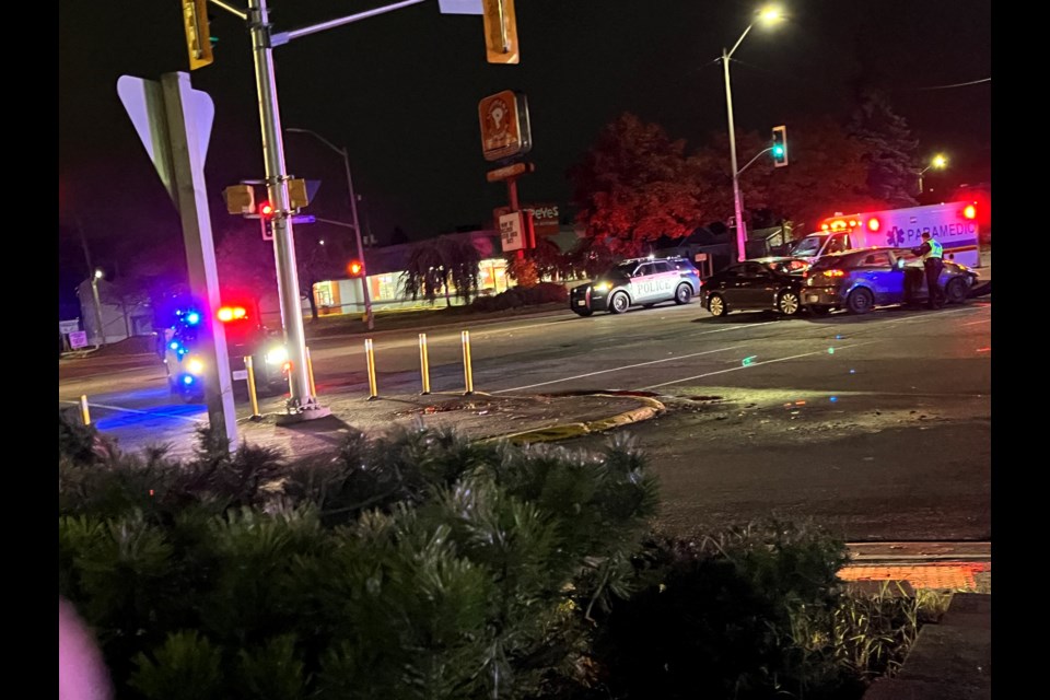 A two-vehicle crash at the intersection of McNabb and Pim streets on Oct. 29, 2023.