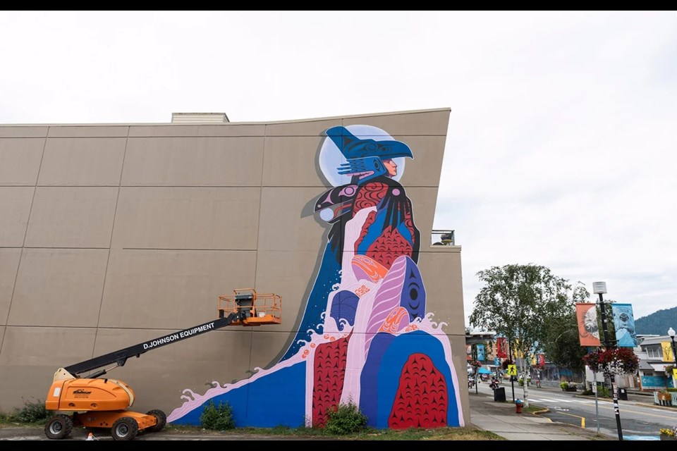 A mural completed by James Harry and Lauren Brevner for the 2023  Squamish Mural Walk Festival.