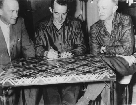 Left to right: Pat Brennan, Norm Barr, Al Hendrickson.
Pat Brennan and Al Hendrickson organized the first Loggers Sports Day held from 1-5pm on September 1, 1958. 