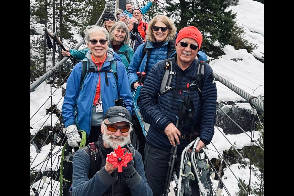 The OverTheHill gang of Squamish (and a couple of neighbouring nooks) hikers are still doing their WhileWeStillCan hikes each week throughout" Sea To Skyshire’s many magical trails," says Ron Lawrence.  "Last week we barely needed snowshoes up and beyond the gondola."