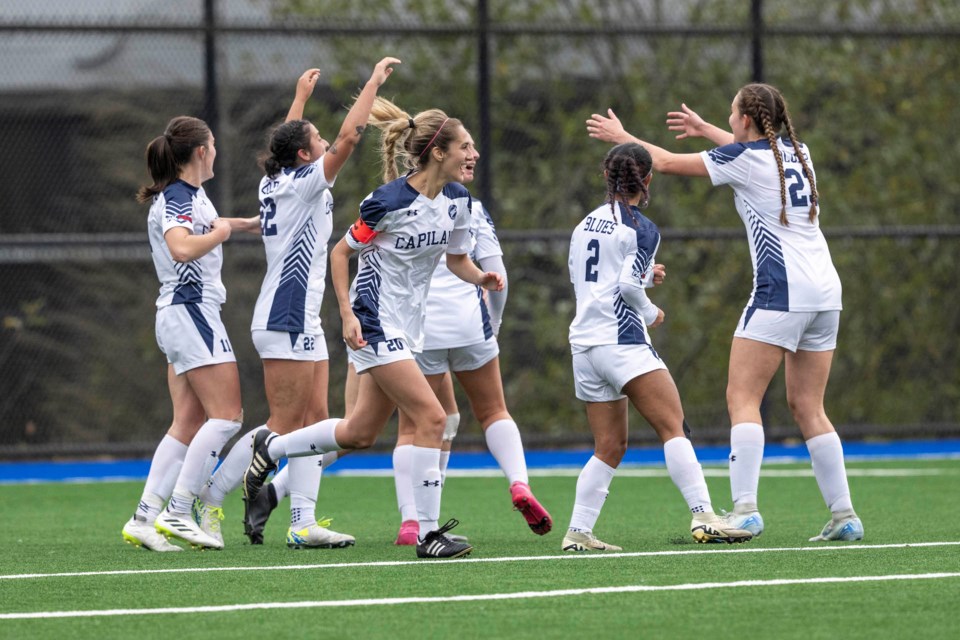 Capilano Blues versus the Mount St. Vincent University (MSVU) Mystics on Nov. 7.