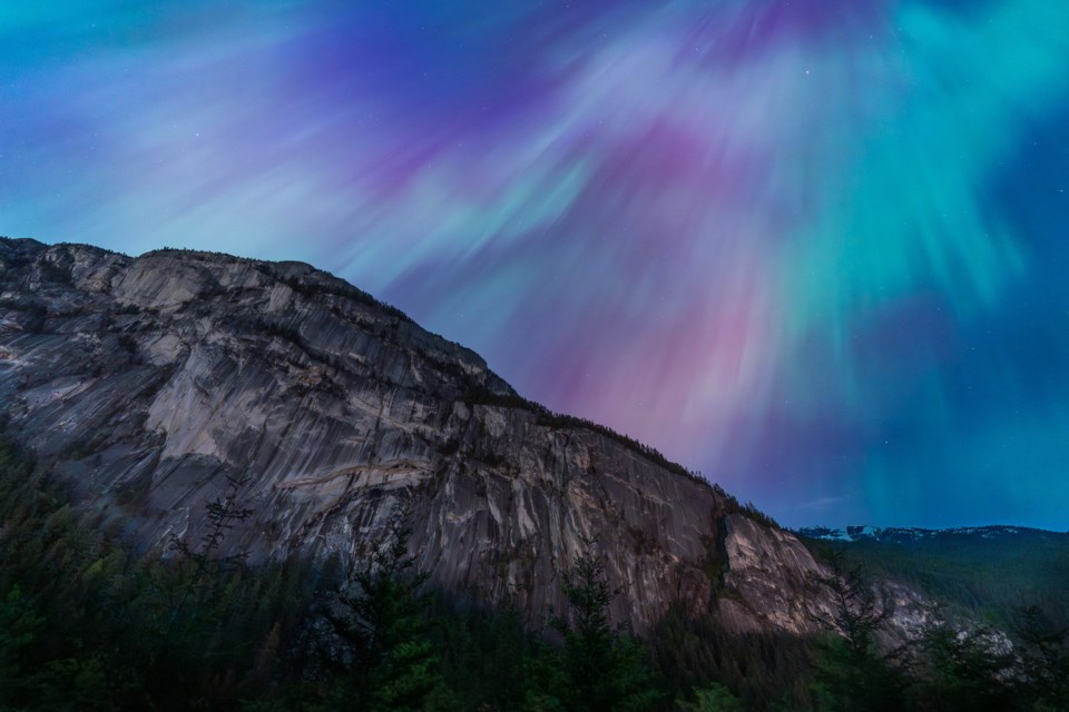The Northern Lights over the Stawamus Chief on May 10 2024.