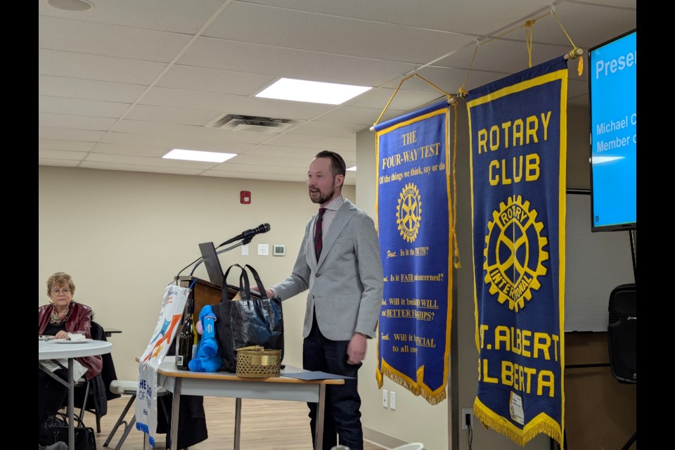 St. Albert-Edmonton MP Michael Cooper speaks to the Rotary Club of St. Albert.