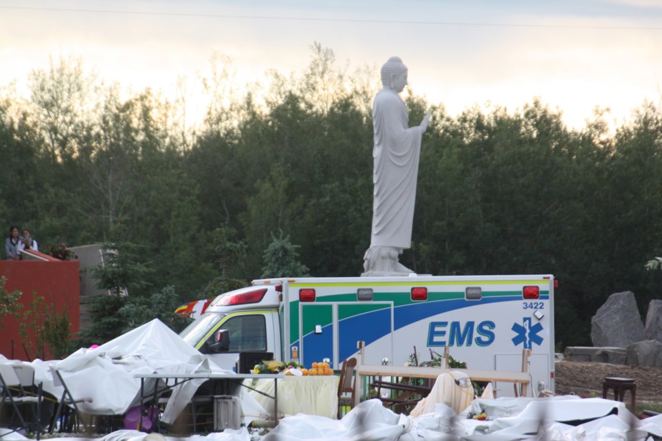 A tent has collapsed at the Westlock Meditation Centre and dozens of emergency service vehicles are responding