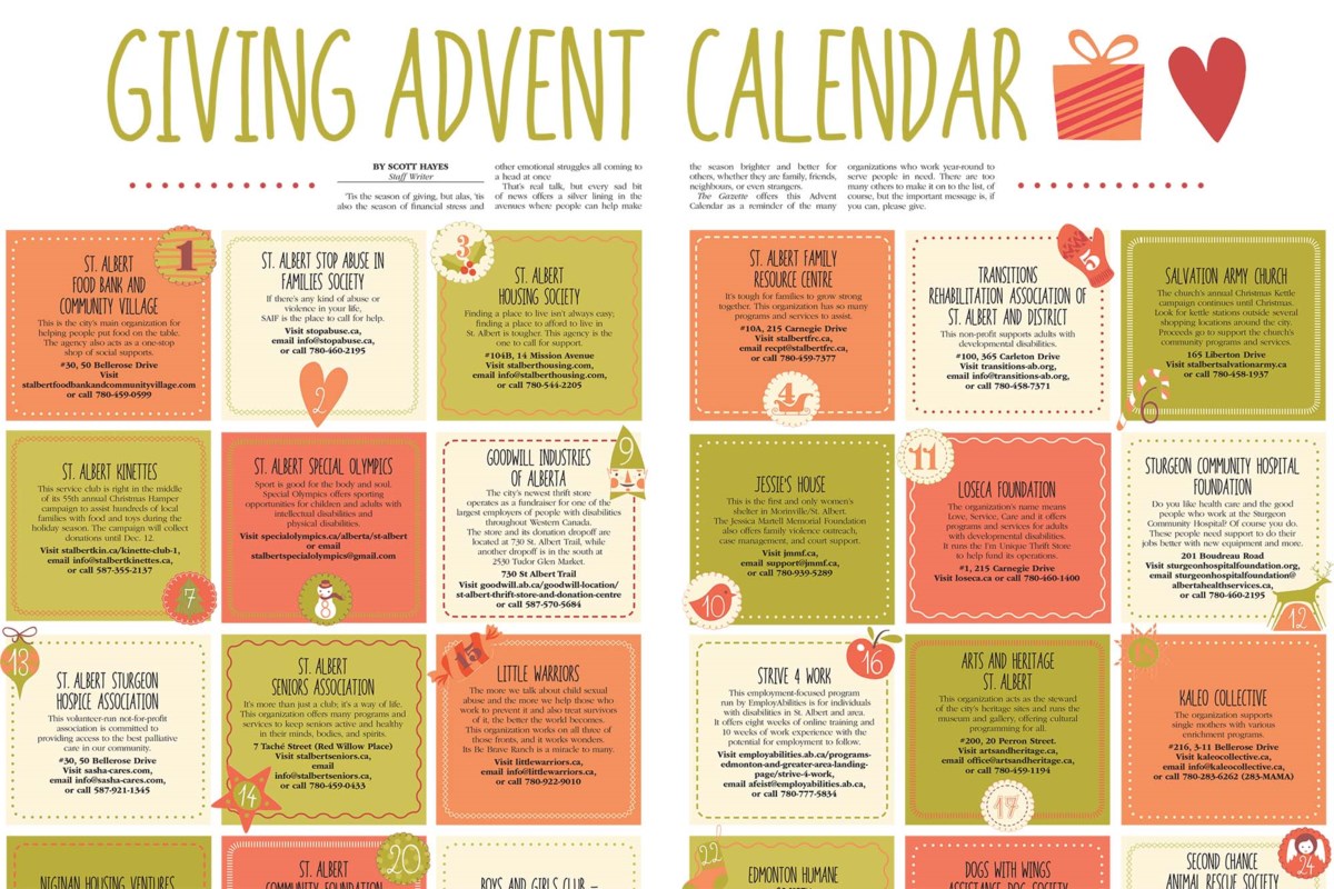 Advent Calendar of Giving StAlbertToday.ca