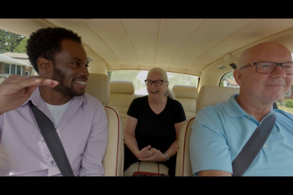 Anthony Morgan, who is trying to “find” his voice attempts some 'Continental Karaoke' with speech language pathologist Lori Holmes and Dr. Simon McBride, in his classic Bentley Continental car.