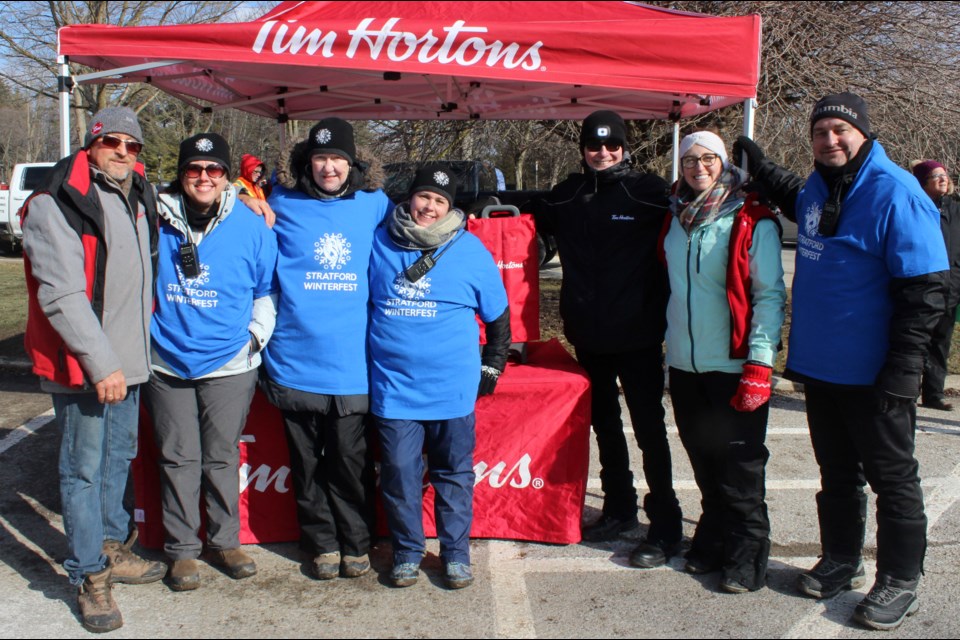 Volunteers at Stratford Winterfest with friends from Tim Hortons. 