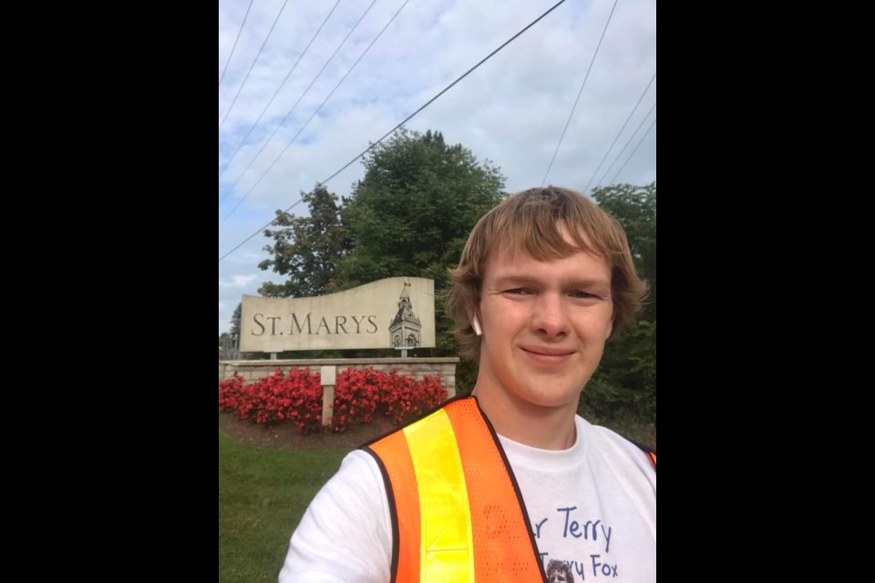 Sawyer Lang gets to St. Marys during the Terry Fox run