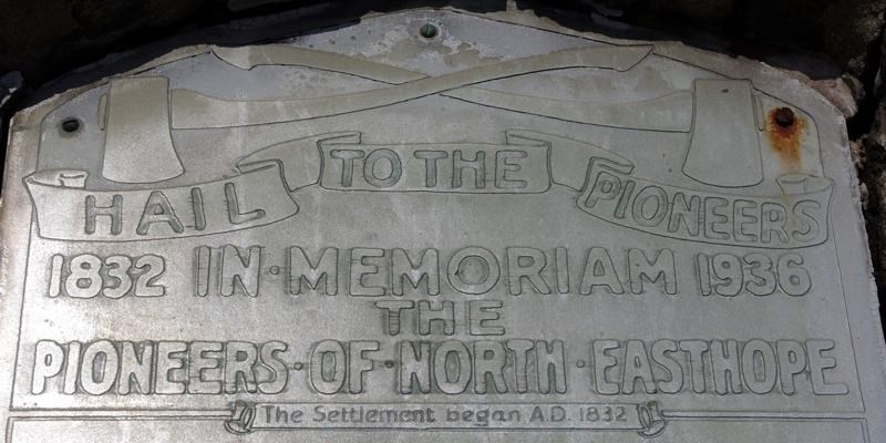 A memorial plaque for the North Easthope pioneers.