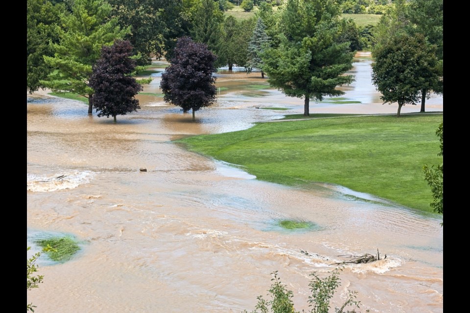 Excessive rains have flooded 8 of the 18 holes at the St. Marys Golf & Country Club, including the 8th and 9th holes pictured here.