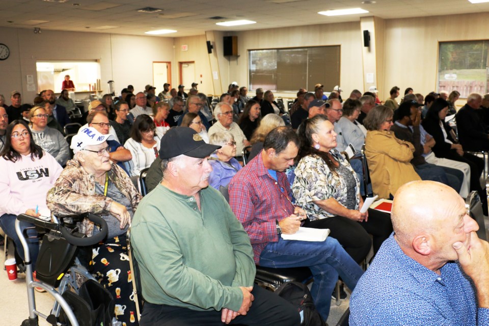 Community members packed a town hall meeting in Nairn Centre on Sept. 11 to hear details of a plan to ship naturally occurring radioactive waste of niobium tailings from Nipissing First Nation to the Agnew Lake Tailings Management Area near Nairn Centre.