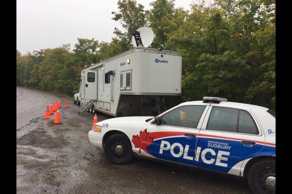 A police command centre was set up near Fairbank Provincial Park Thursday morning after a float plane crashed in Fairbank Lake Wednesday night. Photo by Heather Green-Oliver.