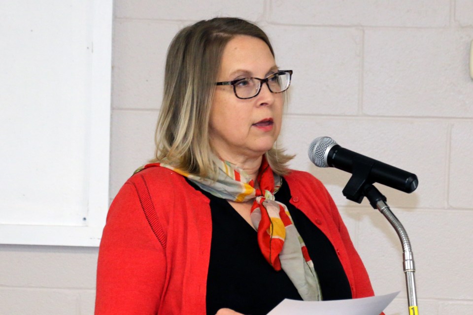 Nairn & Hyman Township mayor Amy Mazey addressing a town hall meeting Feb. 18, 2025.