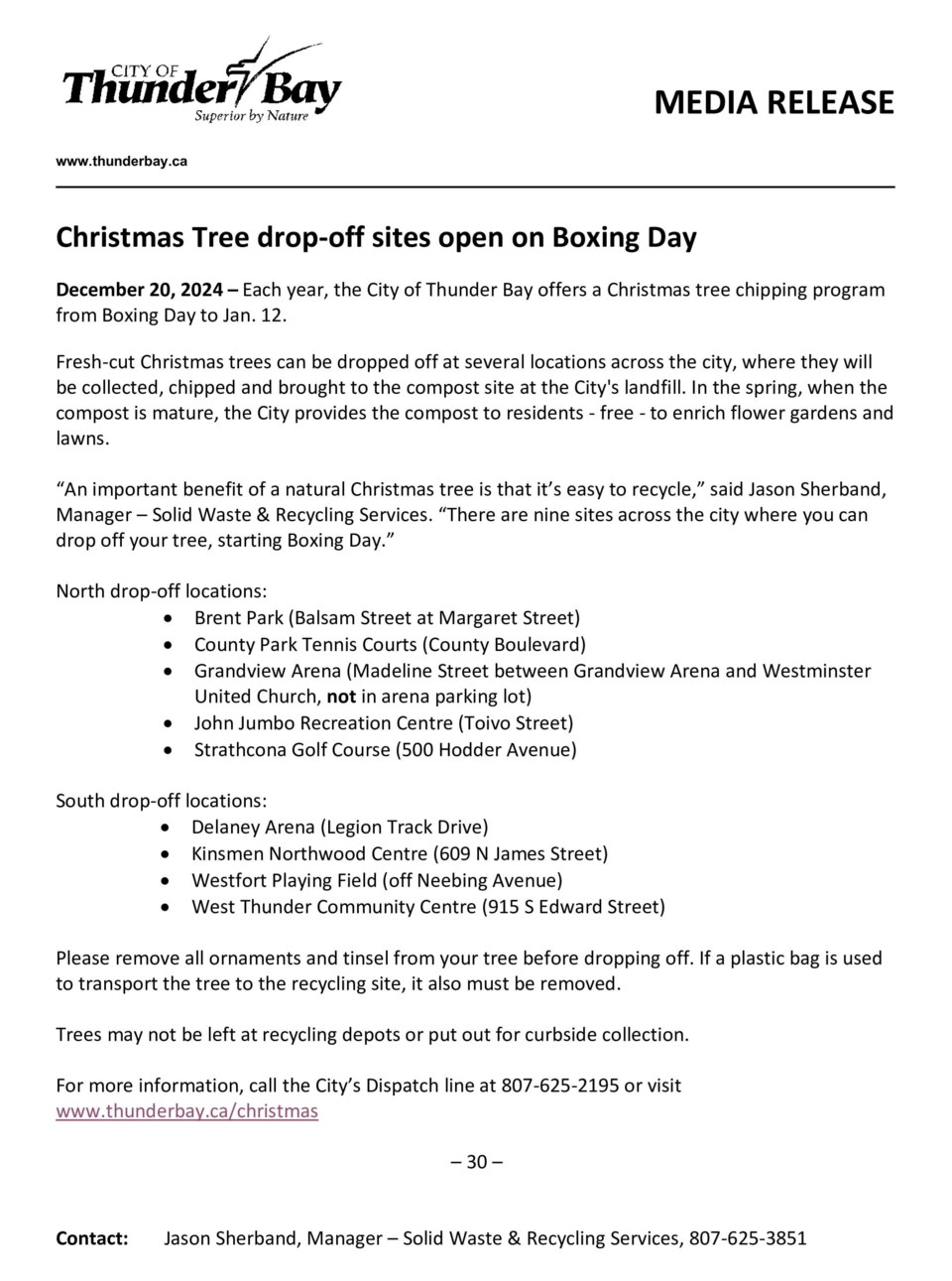 media-release-christmas-tree-drop-off-sites-open-boxing-day-2024