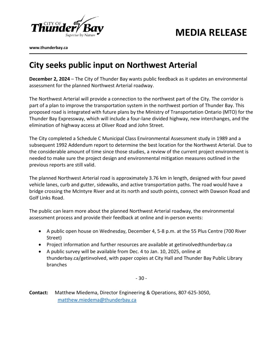 media-release-city-seeks-pubilc-input-on-northwest-arterial