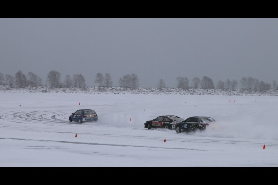 Gary Adomko, the Thunder Bay Autosport Club president and a competitor in the studded series with car number 57, takes the lead in the final race on Jan. 12.