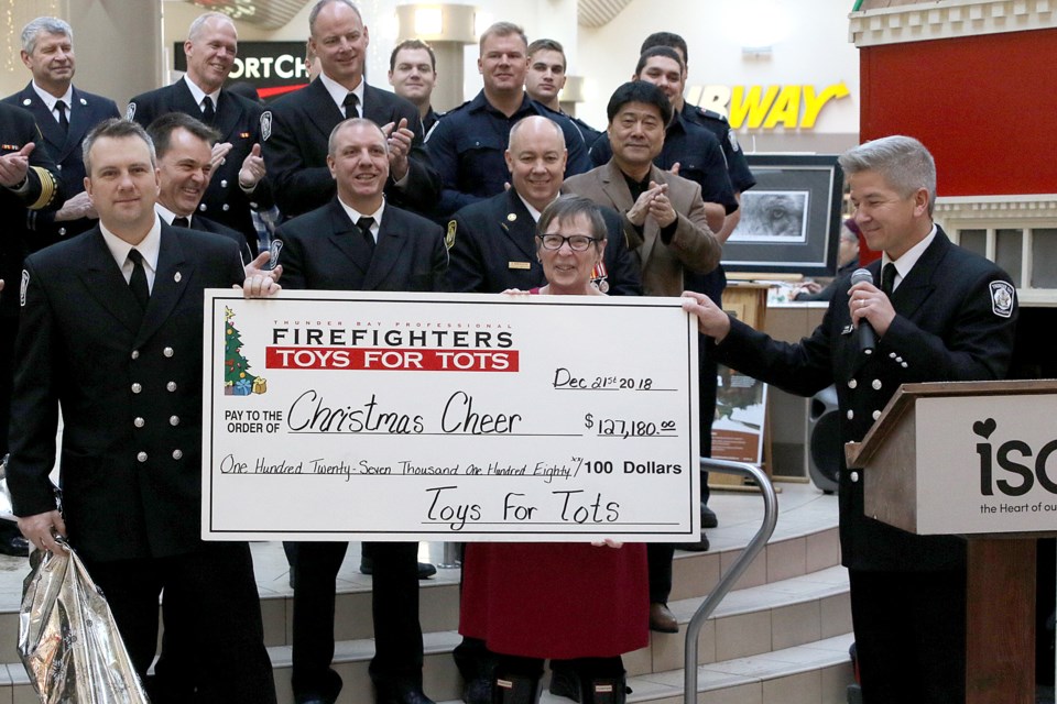 Toys for Tots, put on each year by the Thunder Bay Professional Firefighters Association, collected $127,180 in 2018. (Leith Dunick, tbnewswatch.com)