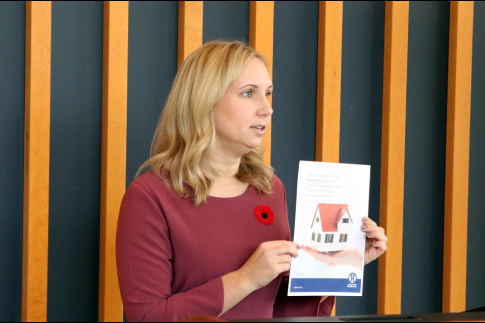 Erica Sawula, an epidemiologist at the Thunder Bay District Health Unit, said a new study showed 65 per cent of homes in Oliver Paipoonge tested for high levels of Radon. (Photos by Doug Diaczuk - Tbnewswatch.com). 