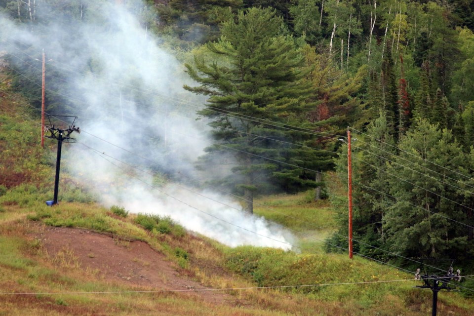 Fire crews with Shuniah Fire and Emergency Services responded to reports of a grass fire at Mount Baldy Ski Area following a heavy rain storm that passed through the area. (Photos by Doug Diaczuk - Tbnewswatch.com). 