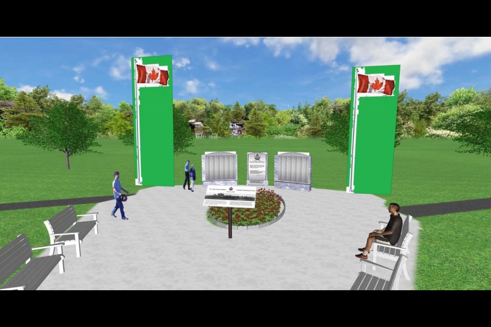 An artist's rendition of the WW I memorial planned for Current River Park (LSSR Charitable Fund image)