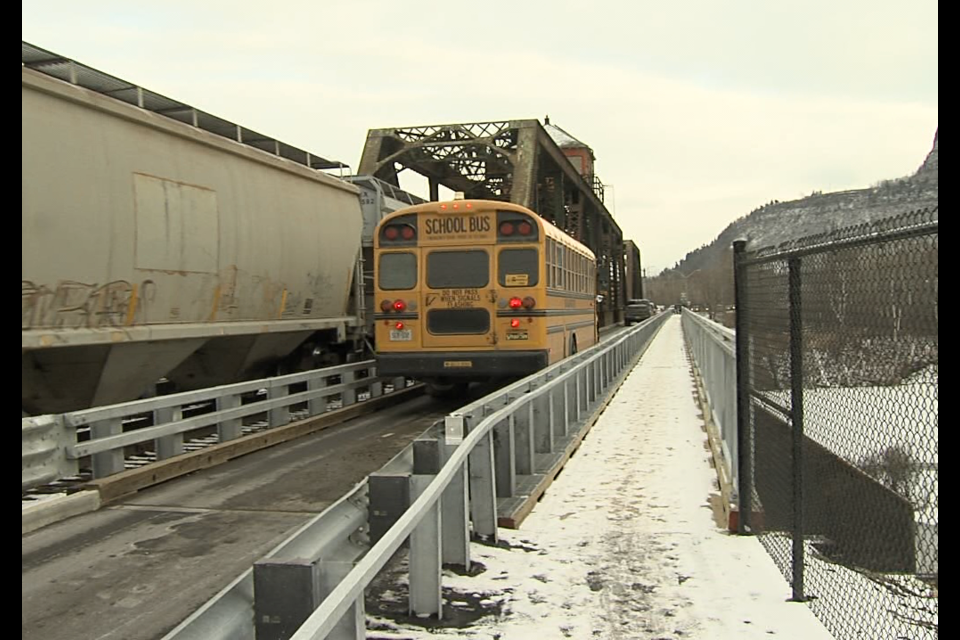 Fort William First Nation school buses are using the James St. swing bridge, but other operators will take Highway 61 (Ian Kaufman/TBTV photo)