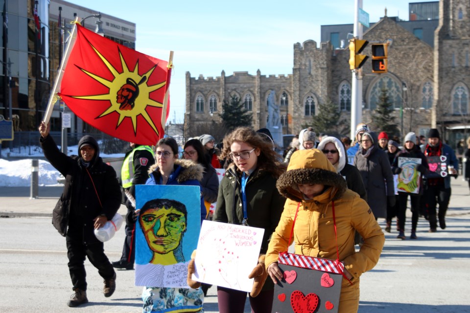 Dozens of people braved cold temperatures for a walk to honour the memory of Missing and Murdered Indigenous Women and Girls. (Photos by Doug Diaczuk - Tbnewswatch.com). 