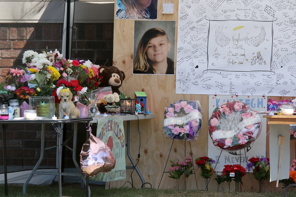 A memorial set up for 14-year-old Kayliegh Ivall following her death in April 2020. (File). 