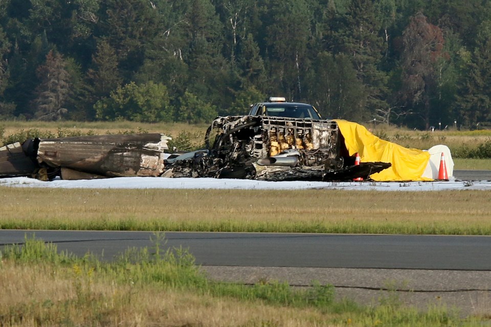 The wreckage of a fatal plane crash that killed one person on Monday, Aug. 17, 2021. (Leith Dunick, tbnewswatch.com)