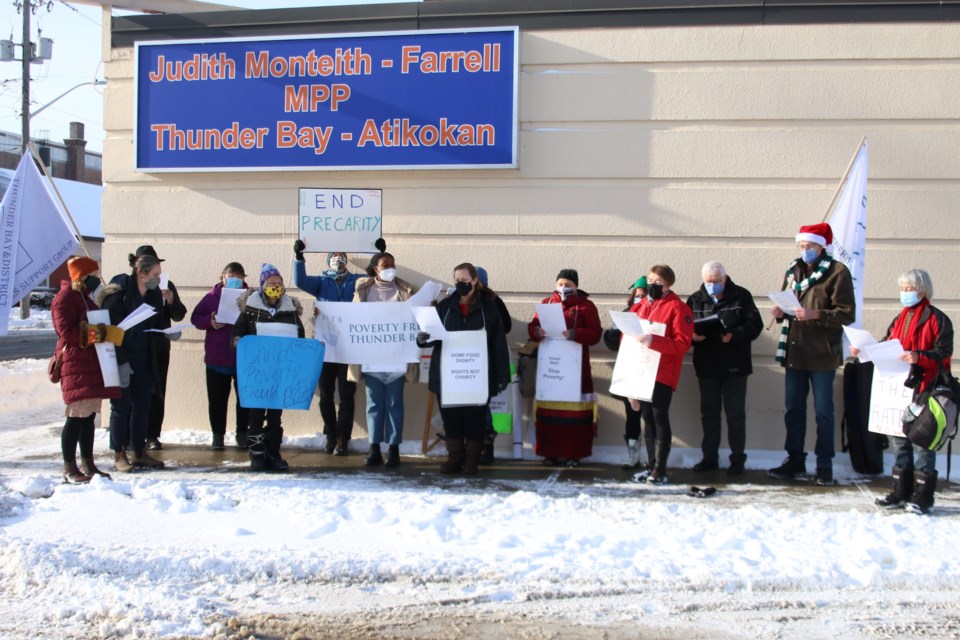 Poverty Free Thunder Bay held several rallies at different locations on Friday calling for more liveable incomes on Human Rights Day. 