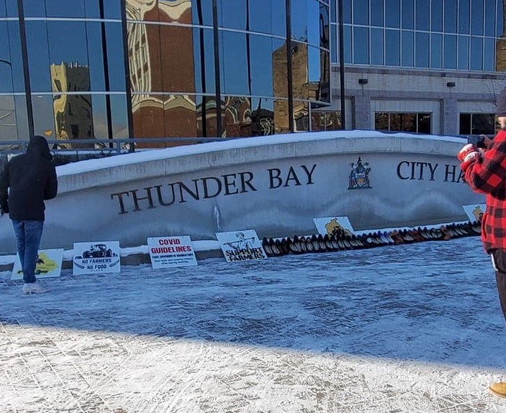 Organizers displayed 200 pairs of shoes at city hall Saturday, representing those they believe have died or gone missing during recent protests in India. (Submitted photo)