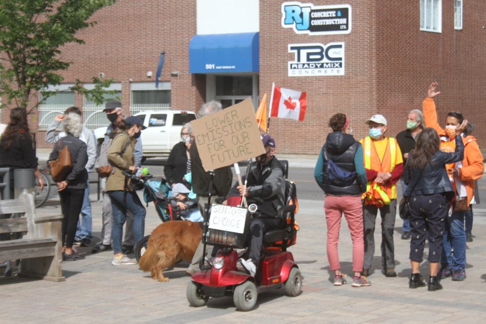 A climate rally was held outside Thunder Bay's city hall on Wednesday.