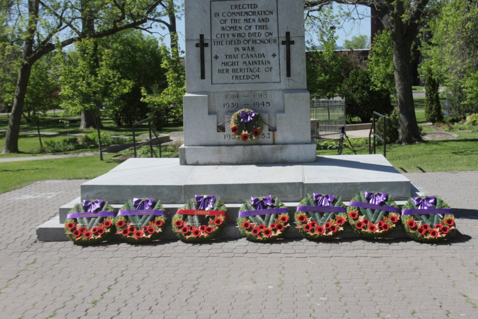 Royal Canadian Legion delegates and local representatives laid down wreaths to honour fallen soldiers at the Waverly Park Memorial service ahead of the convention