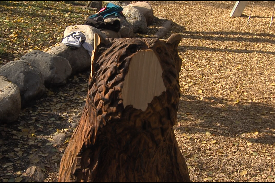 Several carvings at Centennial Park were damaged in an act of vandalism. (Jessah Clement, TBT News)