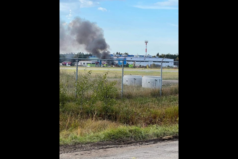 A fire broke out Friday as workers were decommissioning an inactive aircraft at the Aviation Centre of Excellence adjacent to the Thunder Bay Airport. (Submitted photo)