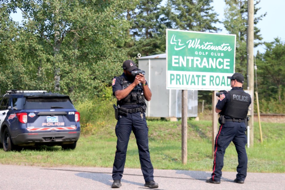 Const. Andre Creary and Const. Trevor Dunn with the Thunder Bay Police Service Traffic Unit conducted a traffic blitz in the Whitewater Road area after numerous residents complained of vehicles travelling at excessive and dangerous speeds. 