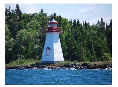 The existing Shaganash Island lighthouse was built in 1922 after a fire destroyed the original tower constructed in 1910 (Parks Canada)