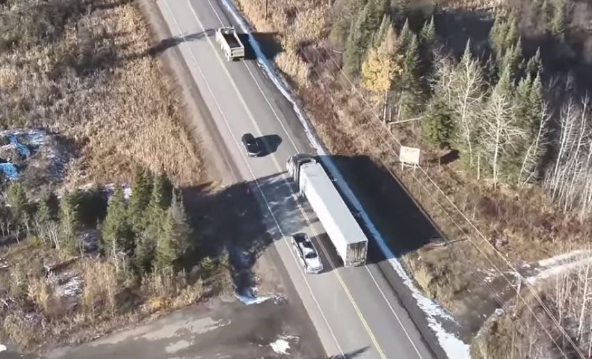 This image was taken from a Thunder Bay Police drone during a traffic enforcement operation in November 2023 (Thunder Bay Police Service/Facebook) 