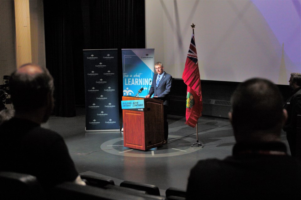 Thunder Bay-Atikokan MPP Kevin Holland announced nearly half a million dollars to support a major renovation of Confederation College's main lecture theatre on Friday. (Ian Kaufman, TBnewswatch)