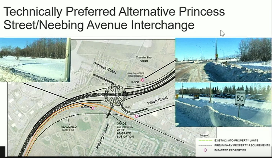 The MTO's preliminary design study of Highway 61 has identified a roundabout as its preferred option at Princess Street and Neebing Avenue. (MTO)