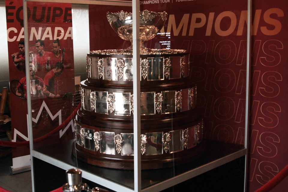 The Davis Cup was on display at the Thunder Bay Community Tennis Centre on Wednesday, May 3, 2023. (Matt Vis, TBnewswatch.com)