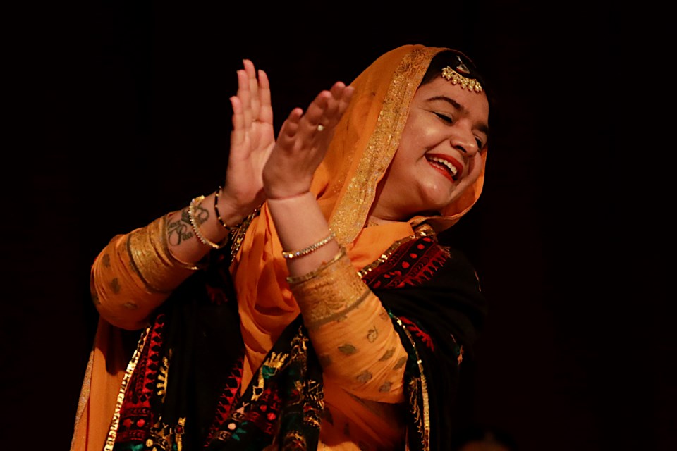 Poonam Arora dances on Saturday, May 6. 2023 as part of Thunder Bay's Folklore Festival at Fort William Gardens. (Leith Dunick, tbnewswatch.com)