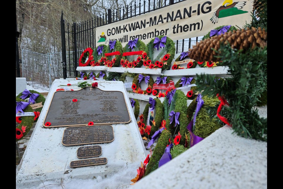 Wreaths were laid within the monument on top of Animikii-wajiw (Mt. McKay).