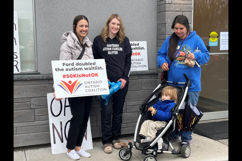 Sarah Potts (left) and Adrianna Atkins pictured outside of the Constituency Office of Thunder Bay-Atikokan MPP Kevin Holland on Monday, October 16, 2023