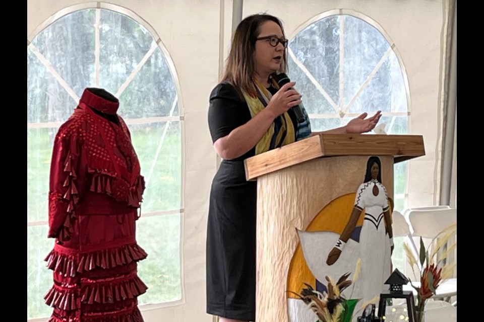 Ontario Native Women's Association (ONWA) CEO Cora McGuire-Cyrette speaking at the Sisters in Spirit Vigil on Wednesday, October 4, 2023